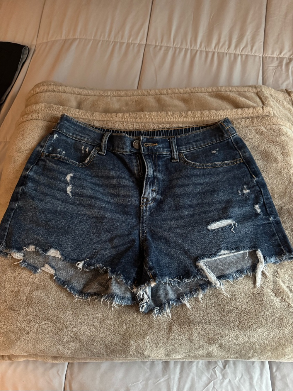 aerie Dark Blue Distressed Denim Jean Shorts
